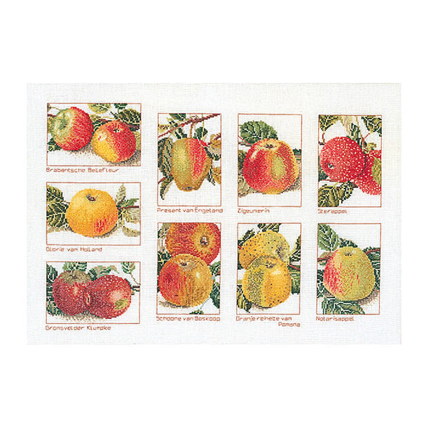 Thea Gouverneur クロスステッチ刺繍キット No.2082A 「Applest」 布:綿アイーダ (りんご 果物) オランダ テア・グーヴェルヌール 【取り寄せ/納期40～80日程度】｜HAND WORK とりい