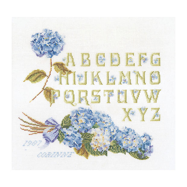 Thea Gouverneur クロスステッチ刺繍キットNo.2088 「Hydrangea Alphabet」(紫陽花のサンプラー アジサイ あじさい 花) Sampler オランダ テア・グーヴェルヌール 【取り寄せ/納期40～80日程度】