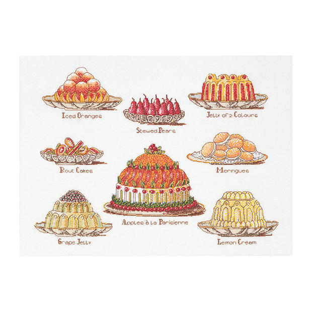 Thea Gouverneur クロスステッチ刺繍キット No.2096L 「Sweet Dishes」 布:リネン (スウィーツ ケーキ) オランダ テア・グーヴェルヌール 【取り寄せ/納期40～80日程度】｜HAND WORK とりい