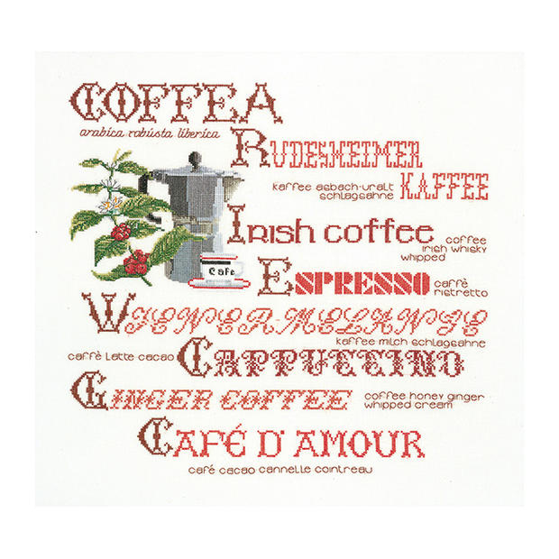 Thea Gouverneur クロスステッチ刺繍キットNo.3011 「Coffee Sampler」(コーヒー・サンプラー) オランダ テア・グーヴェルヌール 【取り寄せ/納期40～80日程度】
