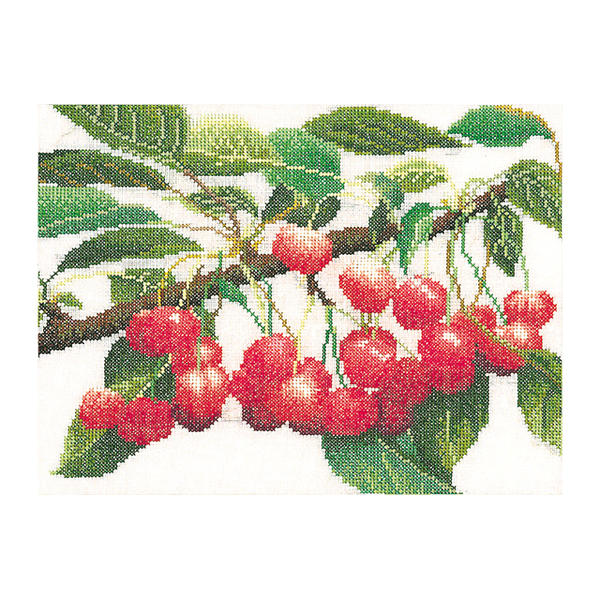 Thea Gouverneur クロスステッチ刺繍キットNo.3014 「Cherry Branch」(さくらんぼ チェリー 花 果物) オランダ テア・グーヴェルヌール 【取り寄せ/納期40～80日程度】
