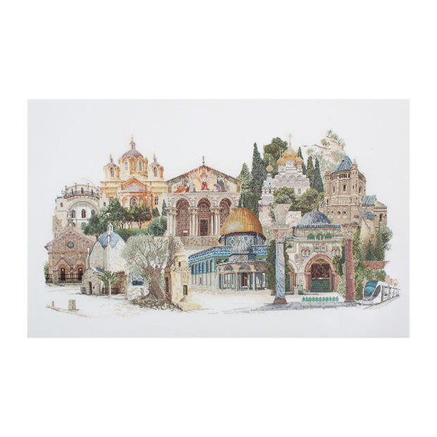 Thea Gouverneur クロスステッチ刺繍キットNo.533L  「Jerusalem」(エルサレム イェルサルム イスラエル/布：リネン)  オランダ テア・グーヴェルヌール 【取り寄せ/納期40～80日程度】