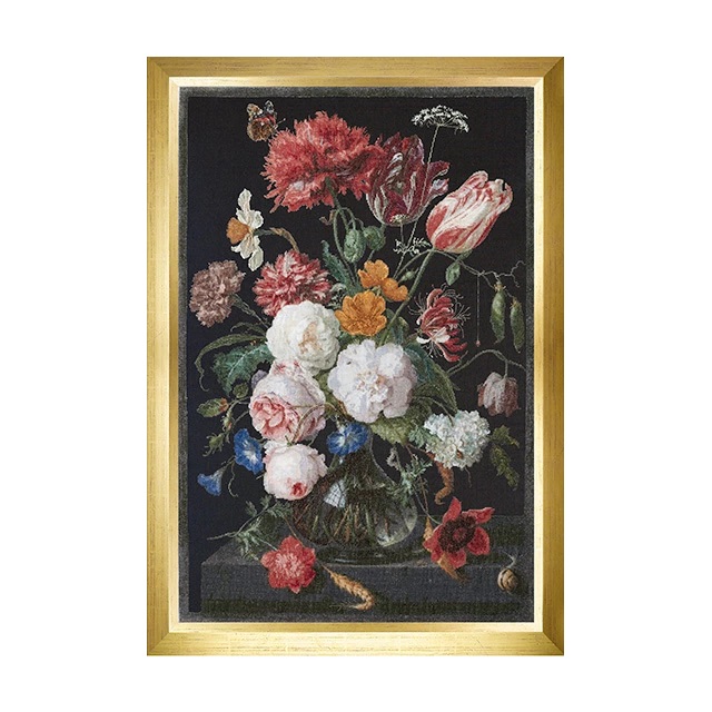 Thea Gouverneur クロスステッチ刺繍キットNo.785.05 Rijksmuseum "Still Life with Flowers in a Glass Vase, 1650-1683, Jan Davidsz. De Heem" (ヤン・ダヴィス・デ・ヘーム 花瓶の花/布色:黒) テア・グーヴェルヌール 【取り寄せ/納期40~80日程度】|HAND WORK とりい