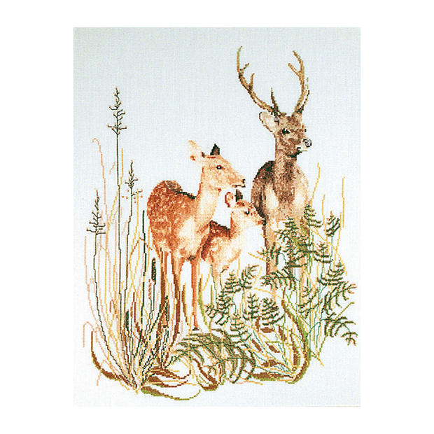 Thea Gouverneur クロスステッチ刺繍キット No.938L 「Deer Family」 布：リネン (鹿の家族) オランダ テア・グーヴェルヌール 【海外取り寄せ/納期40～80日程度】｜HAND WORK とりい
