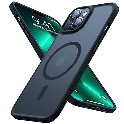 iPhone13mini 用 ケース 【米軍進化耐久性・高精密Magsafe対応】半透明 マグネット搭載 ワイヤレス充電 耐衝撃 全面保護 黄ばみなし ストラップホール付き マグセーフ対応 ブラック Guardian-Mag｜とりま商店
