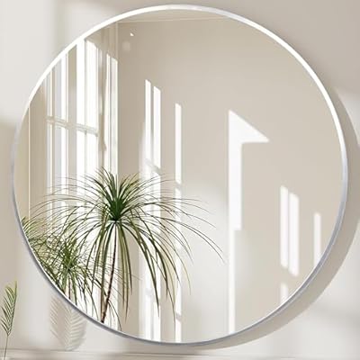 鏡 飾り付け銀鏡 軽銀屋台骨 飾り付け鏡 バスルームミラー 丸型銀鏡 かざり付ける鏡 リビング ウォール銀鏡 入り口・入口 洗面 室内用便器 丸形(しろがね色, 差しわたし50糎) インテリア・寝具・収納-壁掛け-鏡