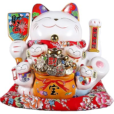 電動招き猫 白磁製 大型割り増し金模範例 座蒲団付 独居室/USB 瀬戸もの製 まねき猫 墨付き 御手々御手伝いさん かわいく手招きします 猫 ねこ 開店祝賀会や開業祝賀会に喜ばれます 自動小銃で腕を振ります ラッキーアイテム 巡り合わせ立ちなおる 金運引き上げる 御引き立て賑わう 開運 招