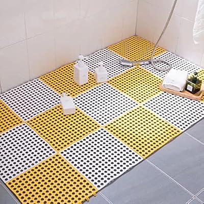 お風呂マット 浴室内マット 洗い場 お風呂 滑り止め マット バスマット 防カビ 赤ちゃん 転倒防止 介護用(ホウイト+イエロー)|とりま商店
