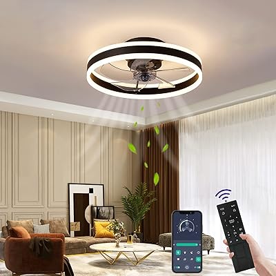 シーリング LED天井ファンライト 静音ファン付き照明 リモコン付き調節可能な風速 ナイトライト 照明器具 扇風機 リビングルーム 吊り下げ (黒, 50cm)｜とりま商店 13,040円