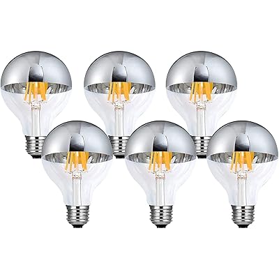 KY LEE 金属元素 LEDシルバーボールランプ 8W 細糸LED白熱電球 省エネ 高演色 G80 110V 2700K白熱電球色 E26口金 半分だけクローム 白熱電球 6個入 G80