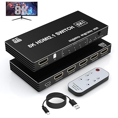 8K HDMI2.1うつり変わり器 5インプット1最終生産物 8K@60サイクル/4K@120サイクル HDMIセレクター HDMIうつり変わり器遠隔操作付き添い人48Gbps HDMI2.1 HDCP 2.3 【なおなお書き3/なおなお書き4/なおなお書き5/Switch動くこと突き止める済み】