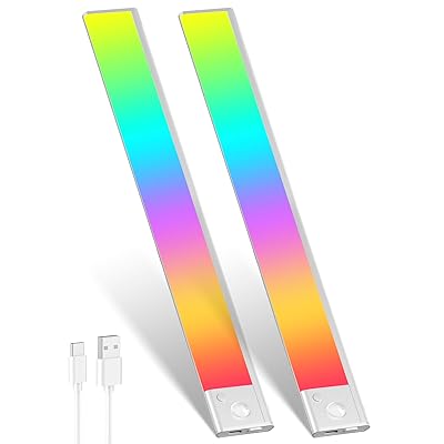 【2本入り】人感センサーライト LEDセンサーライト 60cm バーライト カラフル＆昼白色 無段階調光 Type-C 充電式ライト 階段ライト 120° 3M誘導距離 屋内 マグネット 配線工事不要 超薄型設計 省エネ 高感度 間接照明 寝室 廊下