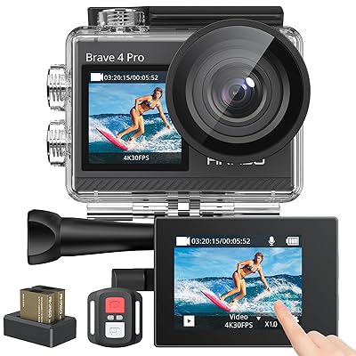 アクションカメラ 4K 20MP解像度 タッチパネル式 デュアルカラースクリーン 40M防水 水中カメラ 手ぶれ補正 外部マイク対応 WiFi搭載 HDMI出力 5倍ズーム リモコン付き 1350mAhバッテリー2個付 170度広角 ウェアラブルカメ