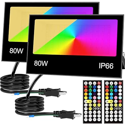 80W RGB 写真用照明 色つや点火装置 フラッドライト RGB + 2700K 暖色光点火装置 8000ルーメン 祝祭日佇まいと日常点火装置兼用 IP66 雨合羽 調光能力のある 16 種色つや 8 種流行り物 4 つタイマー 100V 50/60サイクル PSE 公許済 日本語