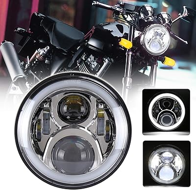 ７インチ CB400SF ヘッドライト DRL機能 イカリング付き オートバイCBシリーズに装着 ハイ/ロービーム クローム 1個｜とりま商店