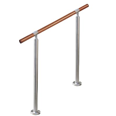 100 cm 屋内 屋外 階段 手すり 茶色 無垢材の手摺り ブナ丸棒 304ステンレス鋼 DIY 玄関 廊下 庭 角度調整可能 簡単な取り付け 外径35 mm 銀｜とりま商店 21,358円