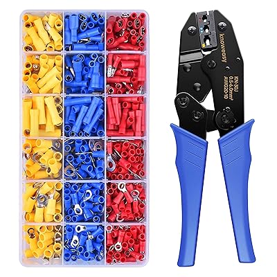 配線停留所圧着物の具一揃いの道具 - AWG20-10縁切りラチェット圧着物の具、700個の野球バット、バレット、スペード、民族音楽、輪っか圧着端子繋ぎ嘱する
