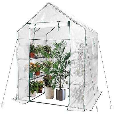 ビニール棲み家 身寄り用 ビニール植木室 小型 身寄り家庭菜園 寒さ/霜/雨/風打つ手 植木室 ビニール 虫/鳥よけ 身寄り用ビニール棲み家 窓/面目/ペグ付 ファスナー開閉 植木室棲み家 物の具不必要 精神的な統合飾り気のない 室内屋外当てはめる 多役立つこと (白いこと, 143x143x195c