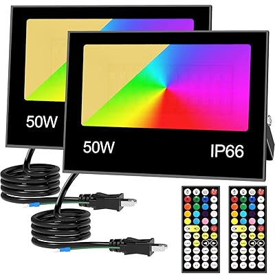 50W RGB 写真用照明 色つや点火装置 フラッドライト RGB + 2700K 暖色光点火装置 5000ルーメン 祝祭日佇まいと日常点火装置兼用 IP66 雨合羽 調光能力のある 16 種色つや 8 種流行り物 4 つタイマー 100V 50/60サイクル PSE 公許済 日本語