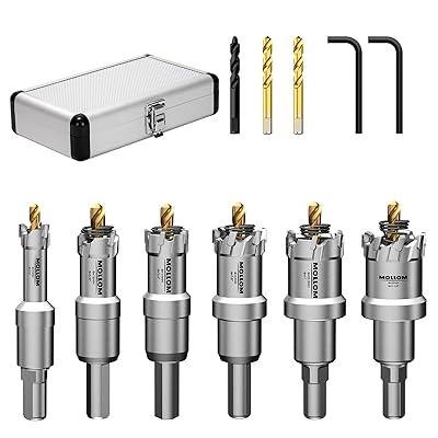 6本セット ホールソー (13-29mm) TCT超硬チップ付きホールソーキット ハードメタル用、チタンコーティングパイロットドリルビット2本 \u0026 段付きパイロットドリルビット1本、六角レンチ2本付き ステンレス鋼、鉄、アルミニウム、合金、金属対応