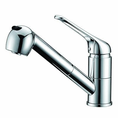 キッチン蛇口 キッチン混合水栓 キッチン用水栓 台付き(1穴) シングルレバー混合栓 ホース引き出し式 整流 シャワー切り替え可能 サテンメッキ KFPOY011｜とりま商店