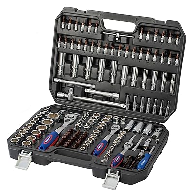 ソケットレンチセット ガレージツールセット 差込角6.35&9.5&12.7mm(1/4"&3/8"&1/2") 172点組 ラチェットレンチ 自動車修理 車メンテナンス 作業セット 工具 道具 専用収納ケース付属|とりま商店