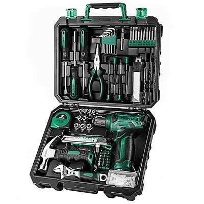 【8V電動ドリル付き】 工具セット 126点組 ピンク ホームツールセット 家庭用 ツールセット 日曜大工 DIYセット 作業工具セット 家具の組み立て 住まいのメンテナンス用 修理道具セット 便利な収納ケース付き (グリーン)|とりま商店