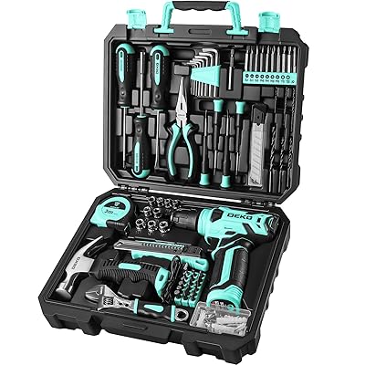 【8V電動ドリル付き】126点組 工具セット ツールセット 工具 日曜大工 DIYセット ドリル 電動工具セット 家庭用 ホームツールセット 家具の組み立て 住まいのメンテナンス用 大工道具セット 便利な収納ケース付き ターコイズ|とりま商店