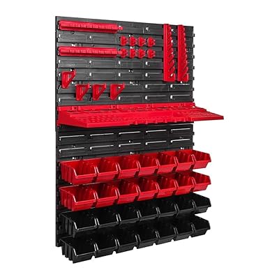部品収納ケース ツールボックス パーツボックス 壁掛け 工具入れ 壁【サイズ:57x77.2cm】 小物収納 有孔ボード 壁掛け収納ケース DIY道具 ガレージショップツールオーガナイザー ネジ、ナット、ボルト、釘、ビーズ、小物ハードウェアパーツ用、|とりま商店