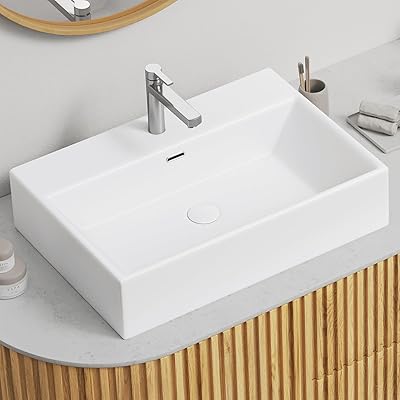 【排水セット付き】 洗面ボウル 陶器 豪華 手洗器 シンプル 置き型 長角型 洗面器 深型 洗面台 (60*42*13CM)|とりま商店