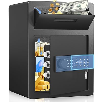 金庫 家庭用 45L 2 in1スロットビジネス金庫 小型 テンキー式 緊急キーでロック解除 お金 ジュエリー 貴重品 床・壁に固定可能 家庭 事務所 旅館 店に適し 日本語マニュアル付き|とりま商店
