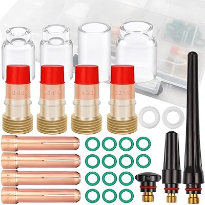 溶接トーチアクセサリーキット TIG WP-17/18/26 用、ガスレンズコレットボディ 7# - 12# 硝子優勝杯、スタビーガスレンズ、うしろ側旗がしら、SR WP 17 18 26 TIG 懐中電灯用不成立体付き添い人 (31 個)