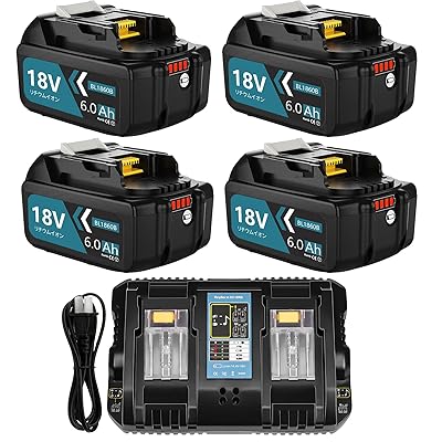 VANKO 取り替えっこ マキタ 18v 蓄電池 BL1860B 6.0Ah大電気容量 4個付き添い人 マキタ 18v 蓄電池 申し受ける器仕掛ける DC18RD申し受ける器 小型 軽さ化 マキタ 2口申し受ける器 BL1815N BL1830B BL1860Bなど相応う能力のある LE