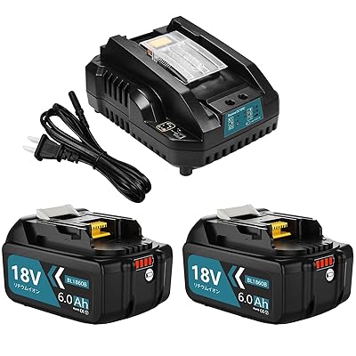 互換 マキタ 18v バッテリー 充電器セット BL1860B 6000mAh 2個付き 小型 DC18RC充電器付き マキタ 18v バッテリー BL1815N BL1830B BL1860Bなどに互換可能 LED残量表示 BMS基板搭載 A+級セ｜とりま商店