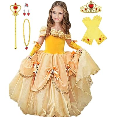 ドレス（衣装+アームカバー+ティアラなど ）8点セット 子供用 ワンピース プリンセスなりきり キッズコスチューム ふんわり キッズドレス 童話 キャラクター 誕生日会/ハロウィン/クリスマス/パーティー(100)｜とりま商店