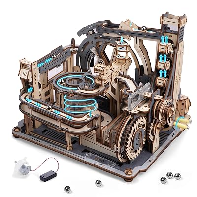 3d立体パズル 木製パズル 手回し 電動 模型 コースター 水車 ギア 軌道 ローラーコースター |とりま商店