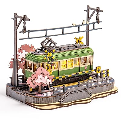 立体考えもの 木製 3D 白木考えもの 桜の市街電車 LED点火装置付き添い人 精神的な統合 仕立て上げる一揃いの道具 DIY 手工芸品