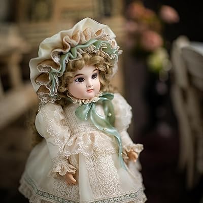 16in BJD ビスキットお人形さん｜ヴィクトリア風御召しもの付き添い人・肌理調蝶つがい・ポージング能力のあるなPVCビスクあやつり人形｜見せびらかす・かざり付ける・生まれ落ちる日差し上げ物・御前上等差し上げ物ボックス席入り口・入口（名まえ Porcelosia） (みどり)