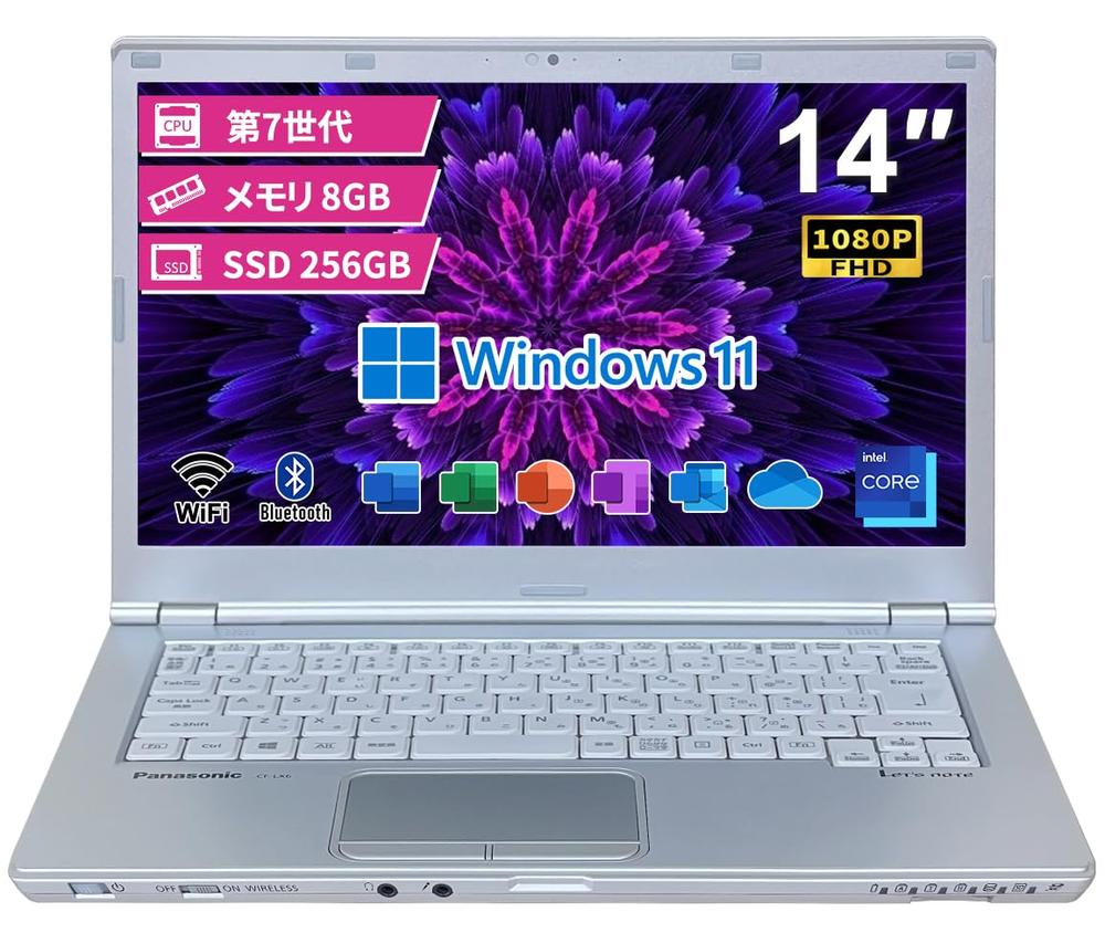 【中古】軽量14インチFHD Let`s note CF-LX6/Win11/MS Office H&B 2019/第7世代CPU/8GBメモリ/SSD 128GB/NidiraのWiFi/WEBカメラ/Bluetooth/DVD非搭載/中古ノートパソコン (メモリ8GB SSD:128GB)|とりま商店
