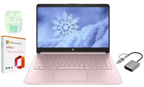 【中古】HP 14インチ LED ビジネス ノートパソコン コンピューター 16GB RAM 320GB ストレージ (64GB eMMC+256GB SDカード)、Intel Quad-Core N4120、Windows 11 S ノートパソコン 1年間 Microsoft Office 365 PLUSERA イヤホン ピンク