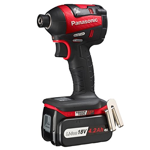 【中古】パナソニック(Panasonic) 申し受ける差しひびき EZ75A7 デュアル (14.4V/18V相応う )小型全長118粍 IP56 18V4.2Ah蓄電池容器に並べる×2個・申し受ける器・容れもの付 差しひびき１番ウッド 赤 EZ75A7LS2G-R