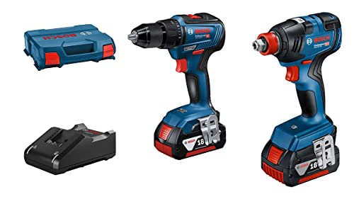 【中古】Bosch Professional(ボッシュ) コードレスインパクトドライバーインパクトレンチ兼用(GDX18V-200H)+コードレスドライバードリル(GSR18V-55) ジャズバンド一揃いの道具 GDX18V200GSRN 青