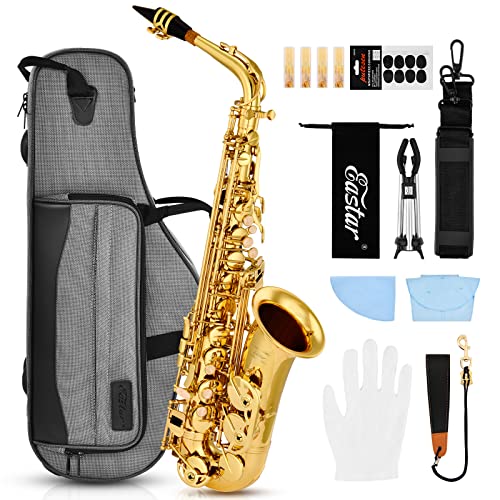 【中古】Eastar アルトサックス サックス 12点セット bE Eフラット Saxophone ゴールドラッカー サクソフォン ケース付き お手入れセット 彫刻入り 初心者 サックス 入門セット
