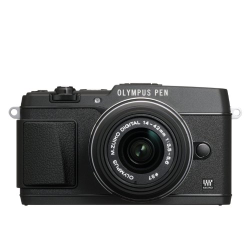 【中古】OLYMPUS 鏡鑑受け答え一眼 PEN E-P5 14-42粍 水晶体一揃いの道具(ビューファインダー VF-4仕掛ける) 黒いこと E-P5 14-42粍 LKIT BLK