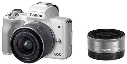 【中古】Canon 鏡鑑受け答え一眼写真機 EOS Kiss M ダブルズームキット 白いこと EOSKISSMWH-WZK