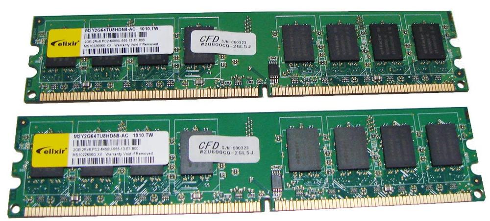 【中古】パソコン2-6400 DDR2-800 2GB*2本\u003d4GB 事務机とっ始め用DDR2記憶装置 CFD elixir