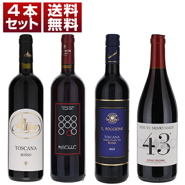 【送料無料】偉大なブルネッロ生産者のスタイルを気軽に楽しめるトスカーナ赤4本飲み比べセットA ワインセット 赤 赤ワイン (750ml×4) ブルネロ イタリア エレガント 母の日