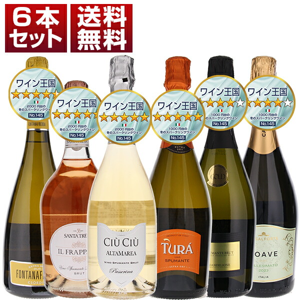 【送料無料】『ワイン王国145号』5つ星＆4.5星＆4星獲得 1000円台＆2000円台の冬のスパークリングワイン6本セット ワインセット 泡 (750ml×6) イタリア エレガント 母の日