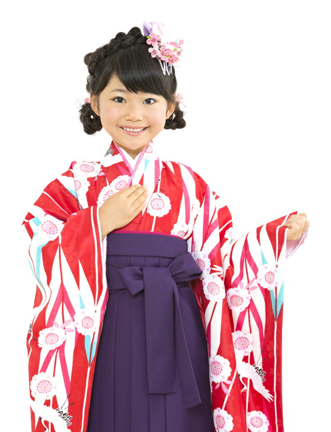 新柄 小町kids 6～7歳用二尺袖着物＋長襦袢＋袴セット 赤（鶴）袴 紫 袴下帯付 揚げ済み みどり 幼稚園 保育園 卒園式 小学生 ジュニア 晴れ着 お祝い かわいい きもの 女の子 トッカ 送料無料 送料込み