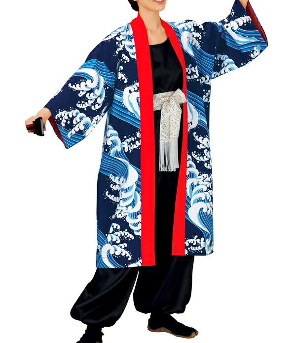 儀式用お召しもの 長袢天(紺に青波) 動印 取り寄せ商いもの よさこい 阿波舞踊 儀式用備品 法被 ハッピ 半纏 半天 日本の舞踊  貨物輸送無料 貨物輸送込み[tss]